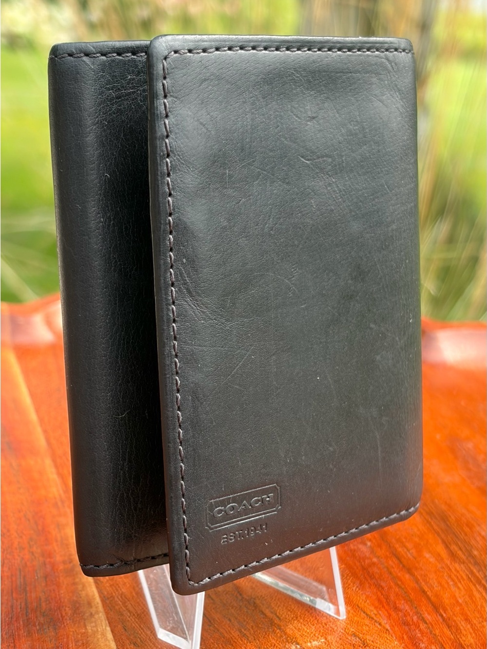 Vintage COACH Water Buffalo Black Leather Card Case Compact Trifold Wallet - Picture 14 of 14